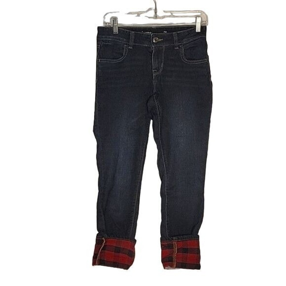 M Jeans‎ by Maurices Mid-Rise Flannel Lined Skinny Jeans Dark Wash Buffalo Plaid